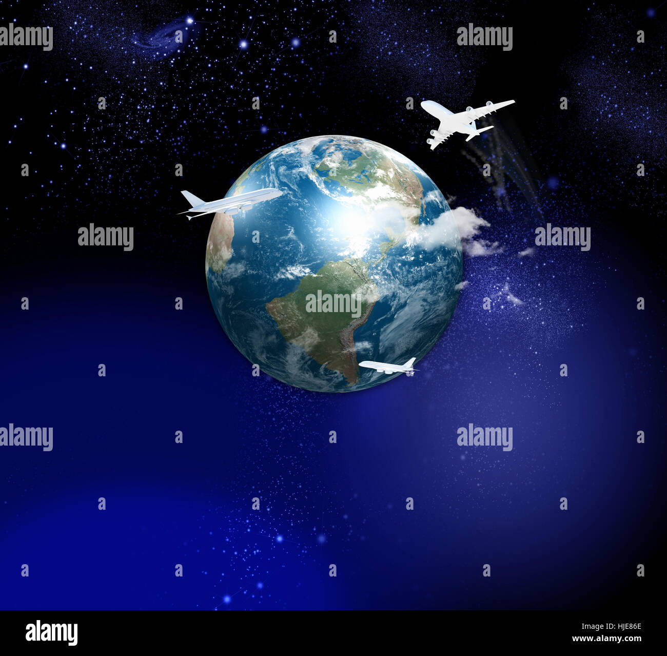 Plane flying around globe hi-res stock photography and images - Alamy