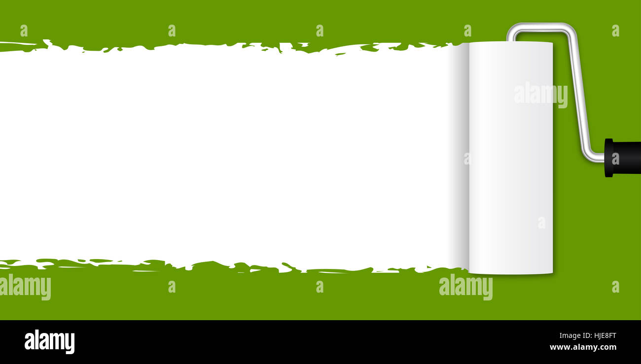 repainting with paint roller - green Stock Photo - Alamy