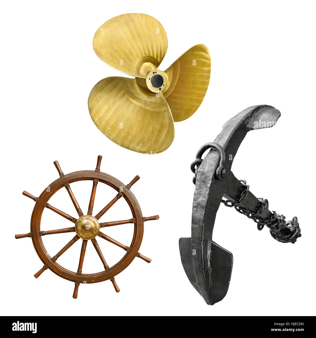 ancient ship parts on white Stock Photo