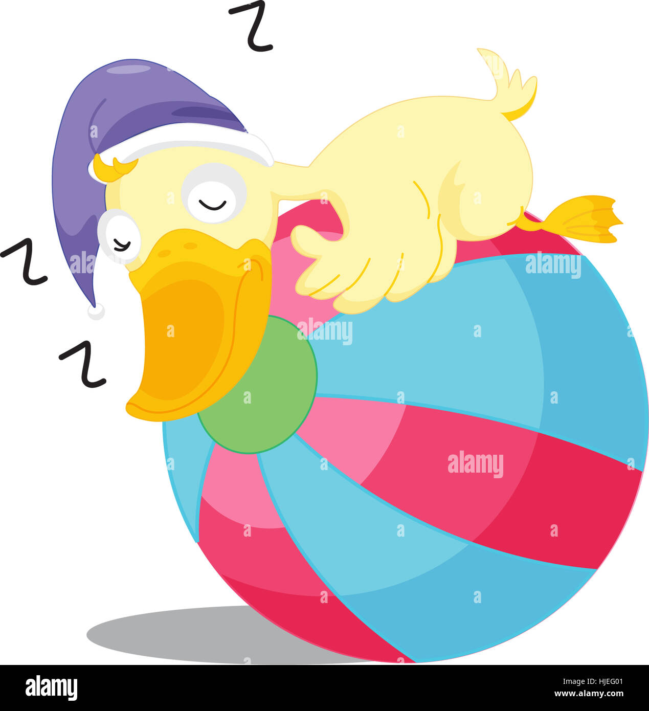an illustration of a duck sleeping on a beach ball Stock Photo Alamy