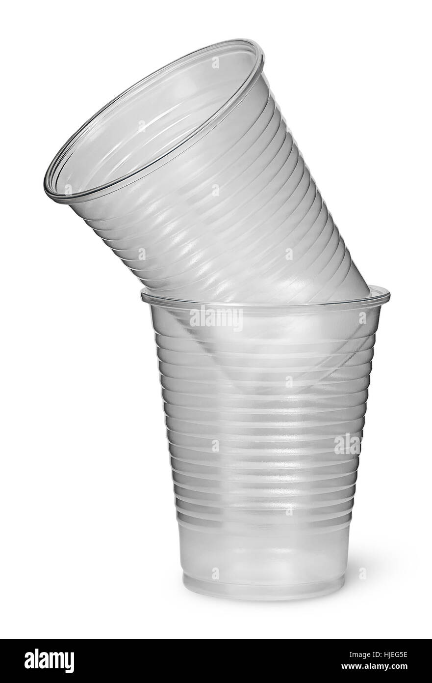 Two plastic cups each other isolated on white background Stock Photo