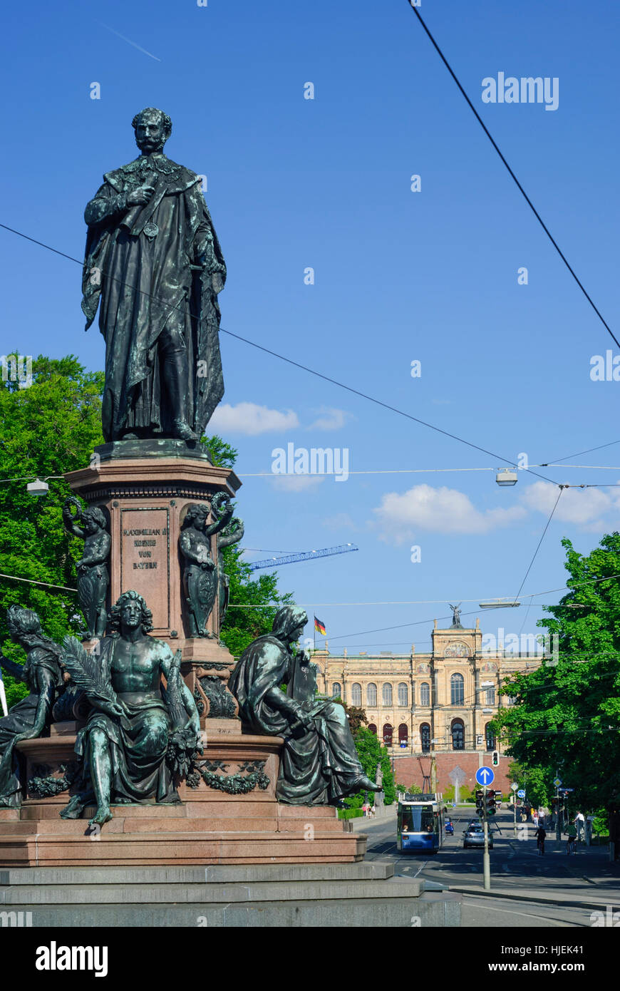 München, Munich: Monument Maximilian II and Maximilianeum (seat of the Bavarian Parliament), Oberbayern, Upper Bavaria, Bayern, Bavaria, Germany Stock Photo