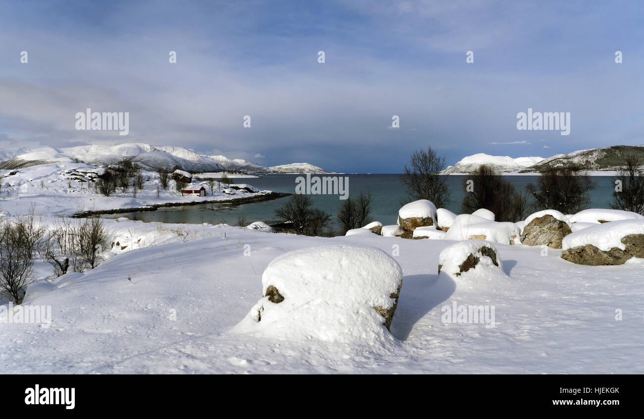 winter, norway, mountains, horizon, winter, cold, rock, norway, winter Stock Photo