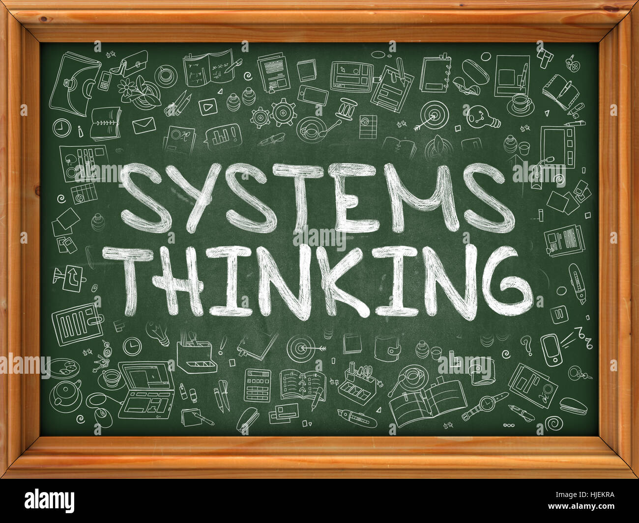 Systems Thinking - Hand Drawn on Green Chalkboard. Stock Photo