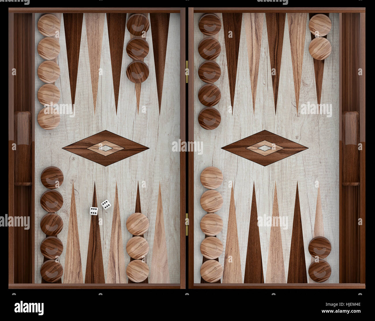 Wooden backgammon board and pieces. 3d illustration Stock Photo