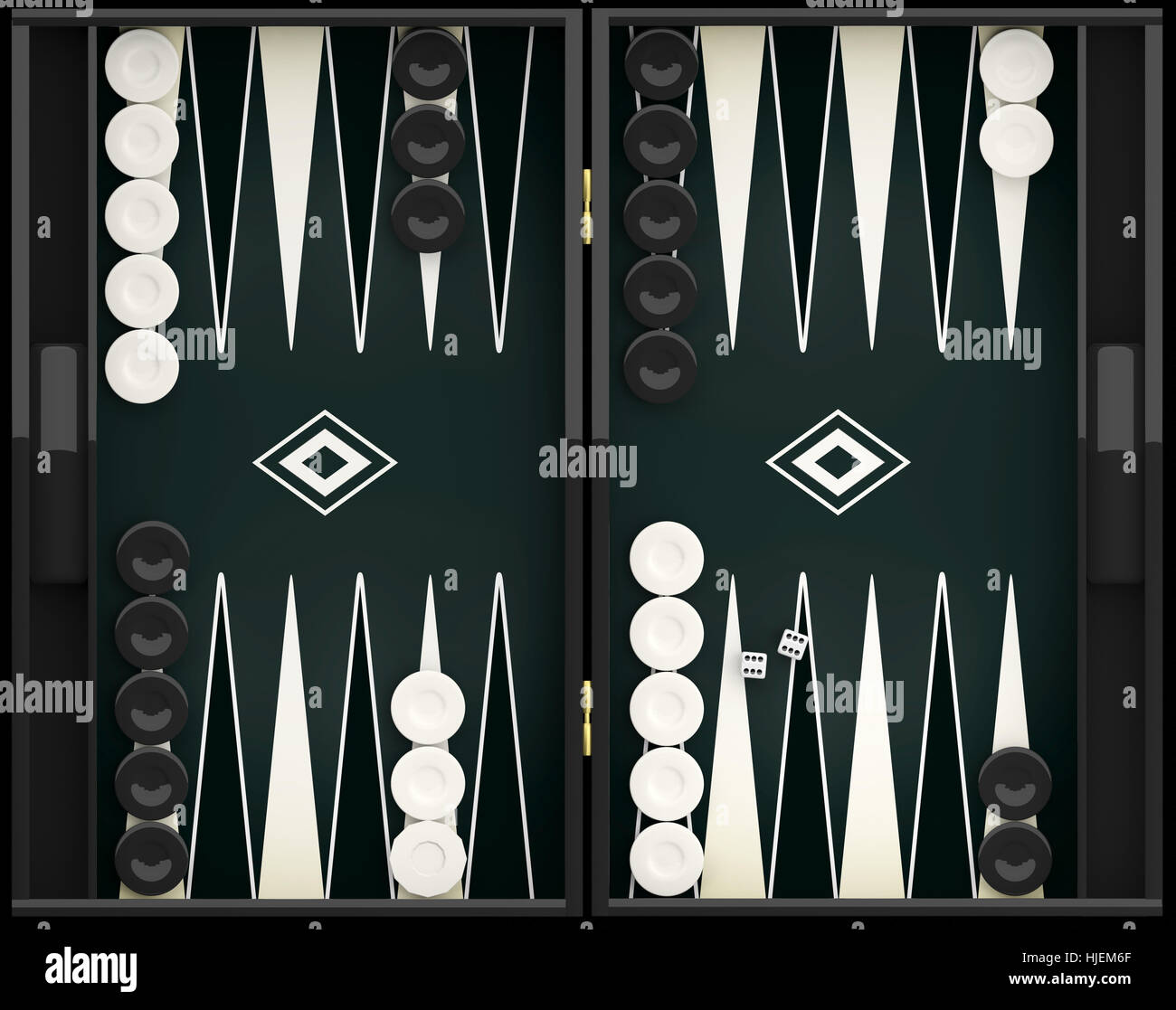 Black and white backgammon board and pieces. 3d illustration Stock Photo