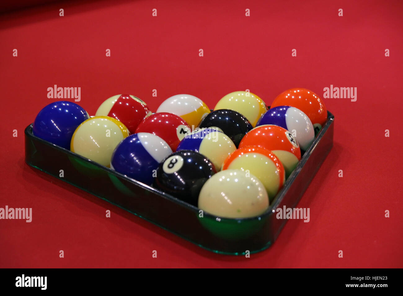 Pool balls. Pool table with red cloth Stock Photo Alamy