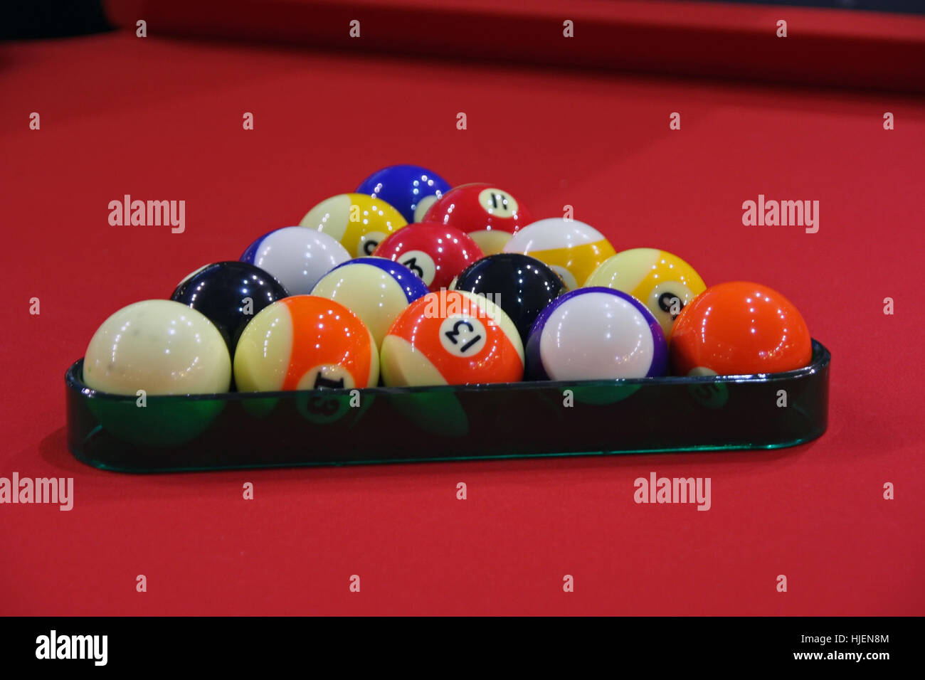Pool balls. Pool table with red cloth Stock Photo Alamy