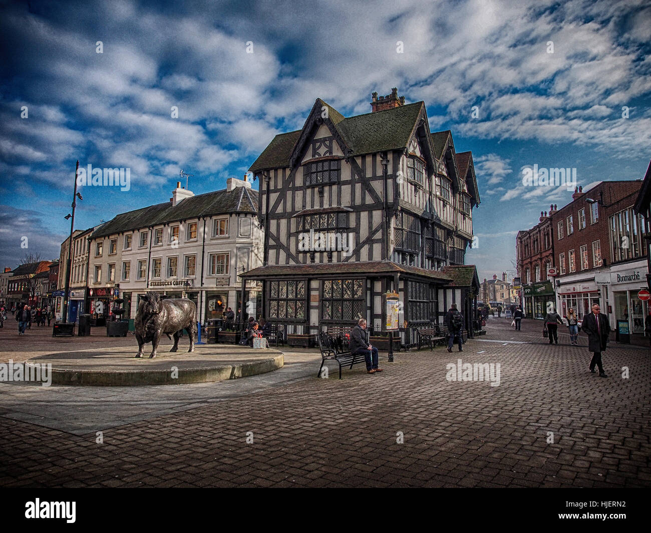 The black and white Old House dominates Hereford city centre with its
