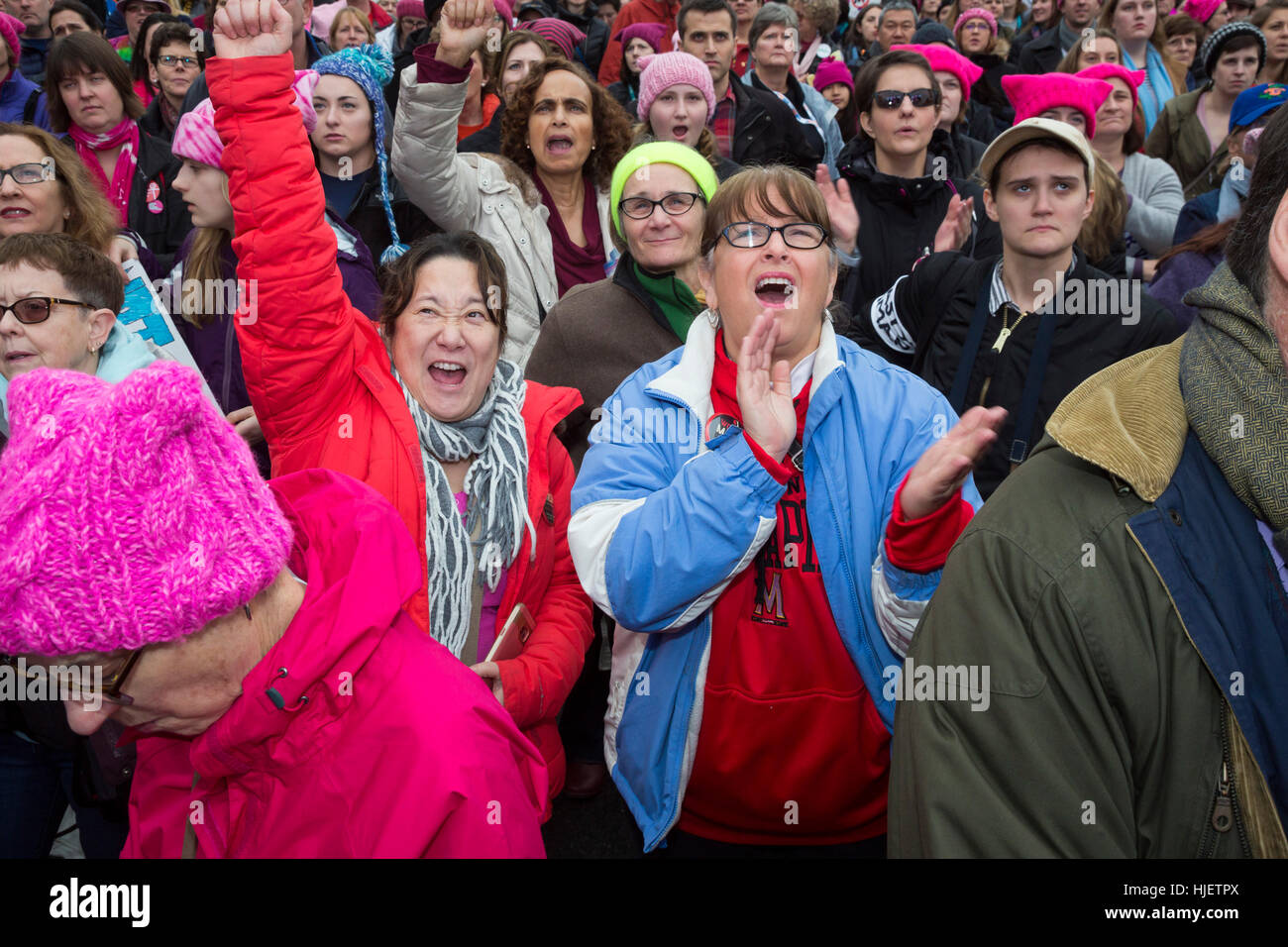 Washington, DC - The Women's March on Washington protested the inauguration of President Donald Trump. Stock Photo