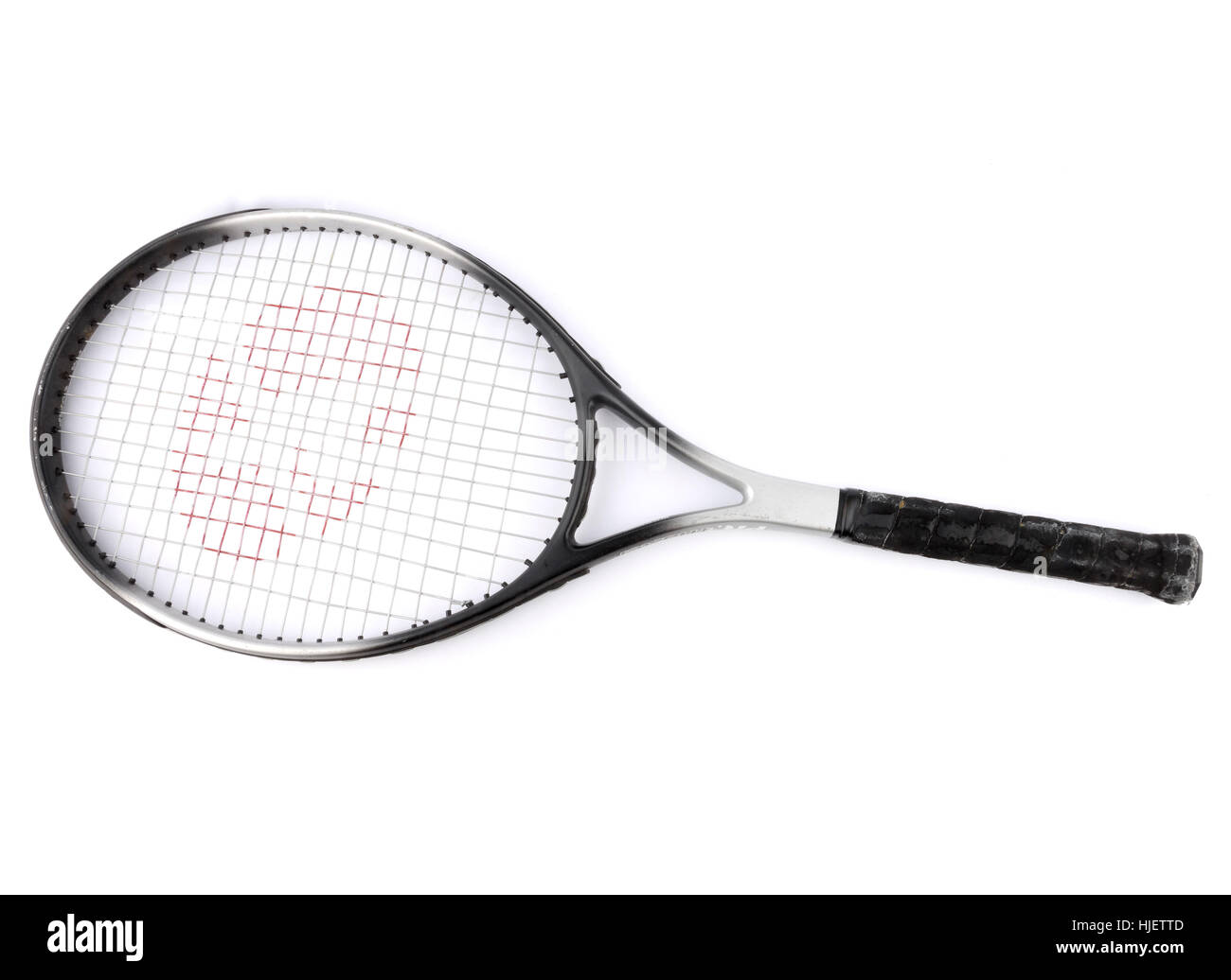 Tennis racket cut out isolated on white background Stock Photo