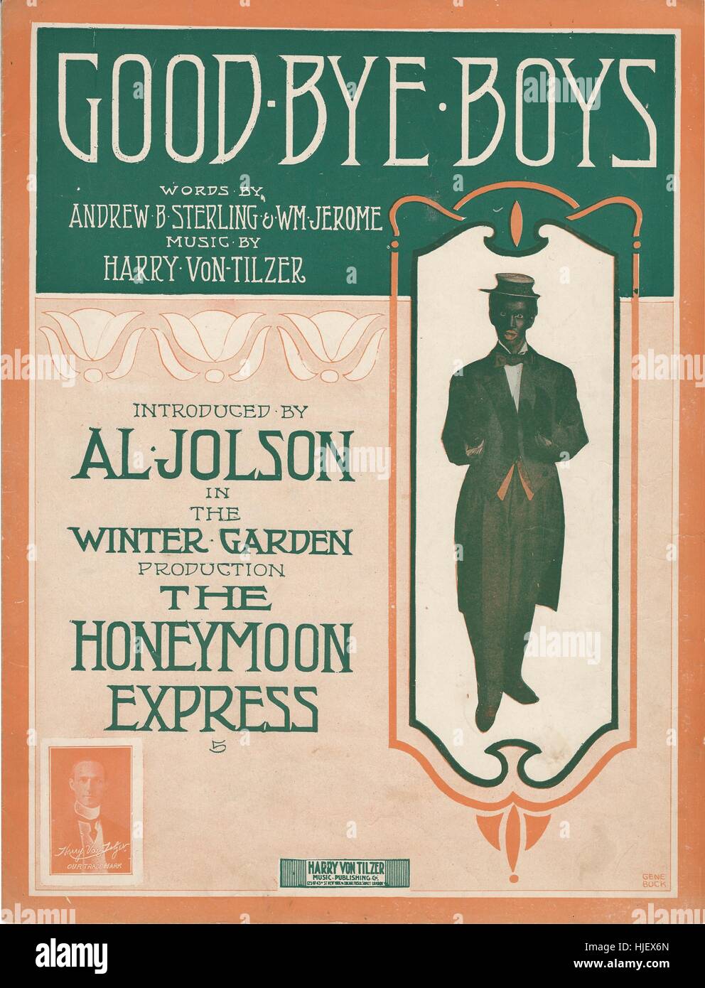 'Good-Bye Boys' from the 1913 Al Jolson Musical 'The Honeymoon Express' Sheet Music Cover Stock Photo