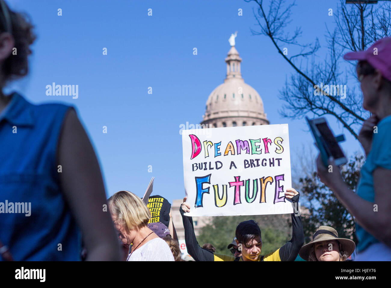 A dreamer marches for her future at the Women's March in Austin Stock Photo