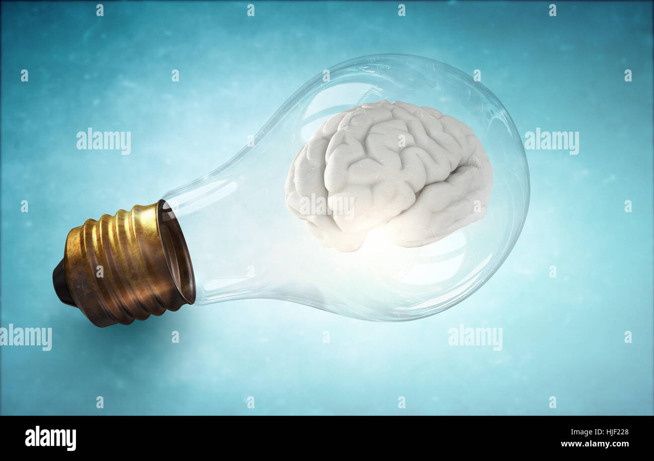 Idea concept with brain inside of light bulb Stock Photo - Alamy