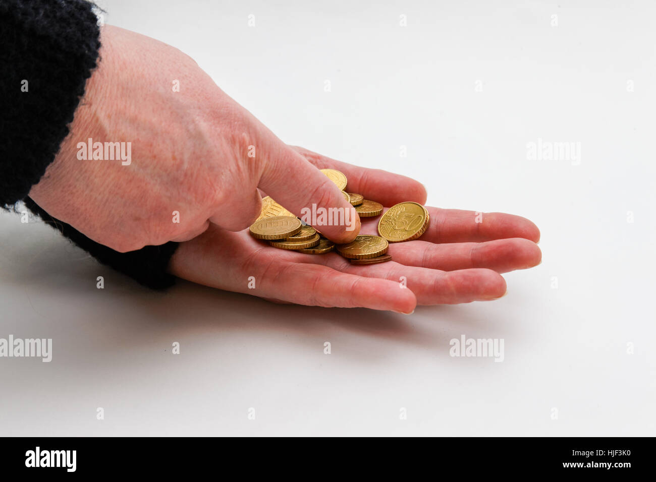 euro, coins, bill, money, hand, eurocent, geld, geld ausgeben, geldhand, Stock Photo