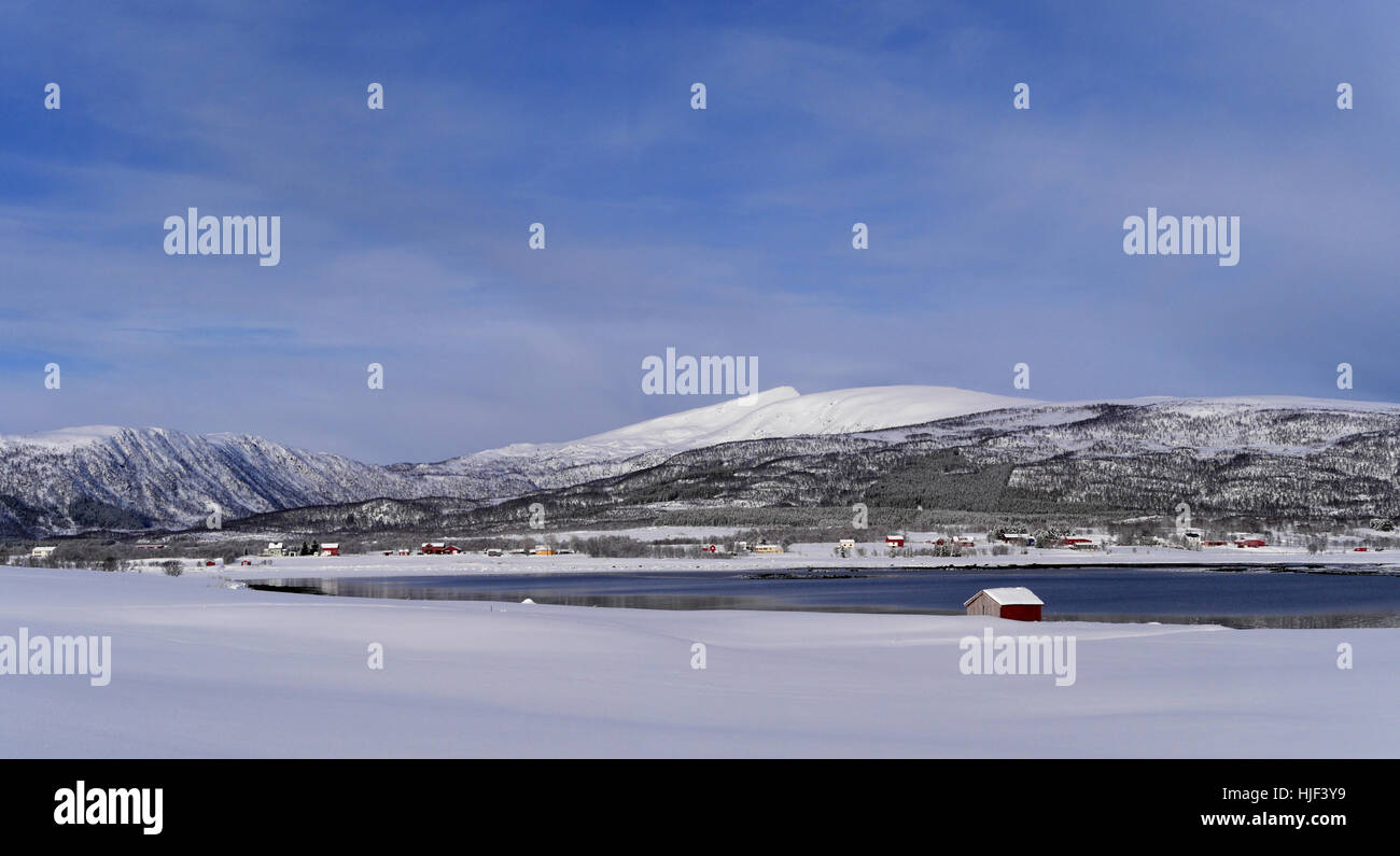 winter, norway, fjord, houses, hill, mountains, holiday, vacation, holidays, Stock Photo