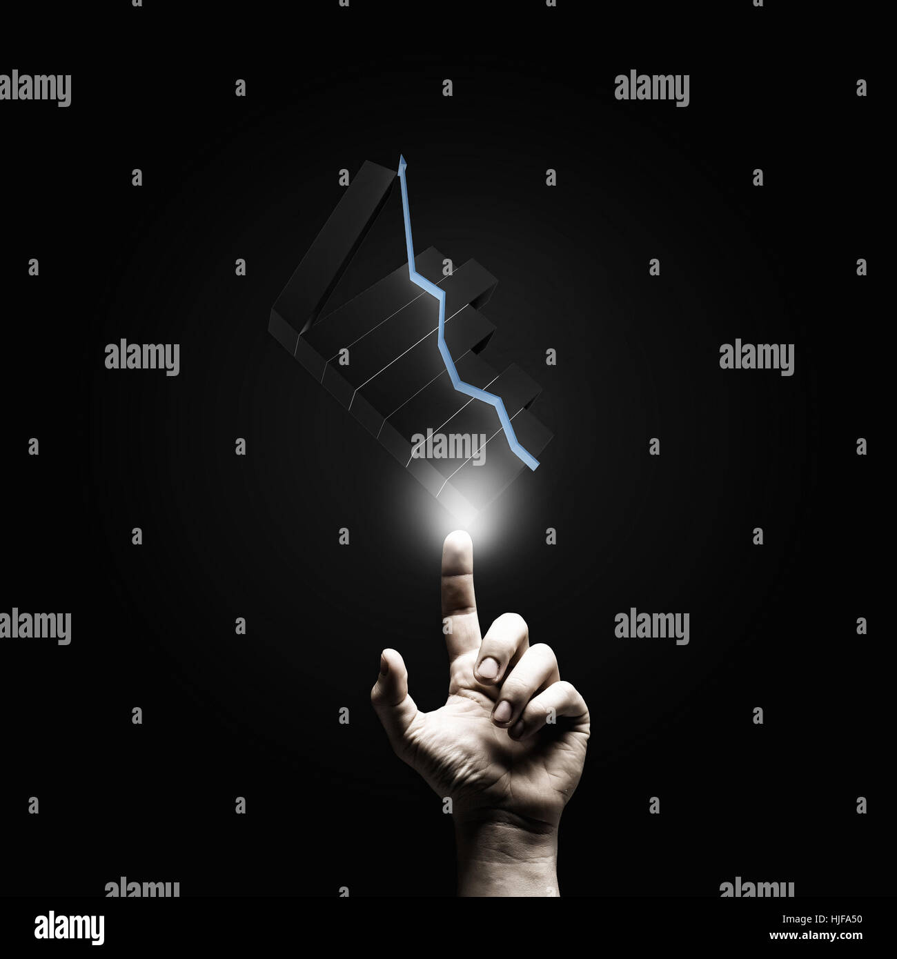 Human hand pointing with finger at growing graph hi-res stock ...