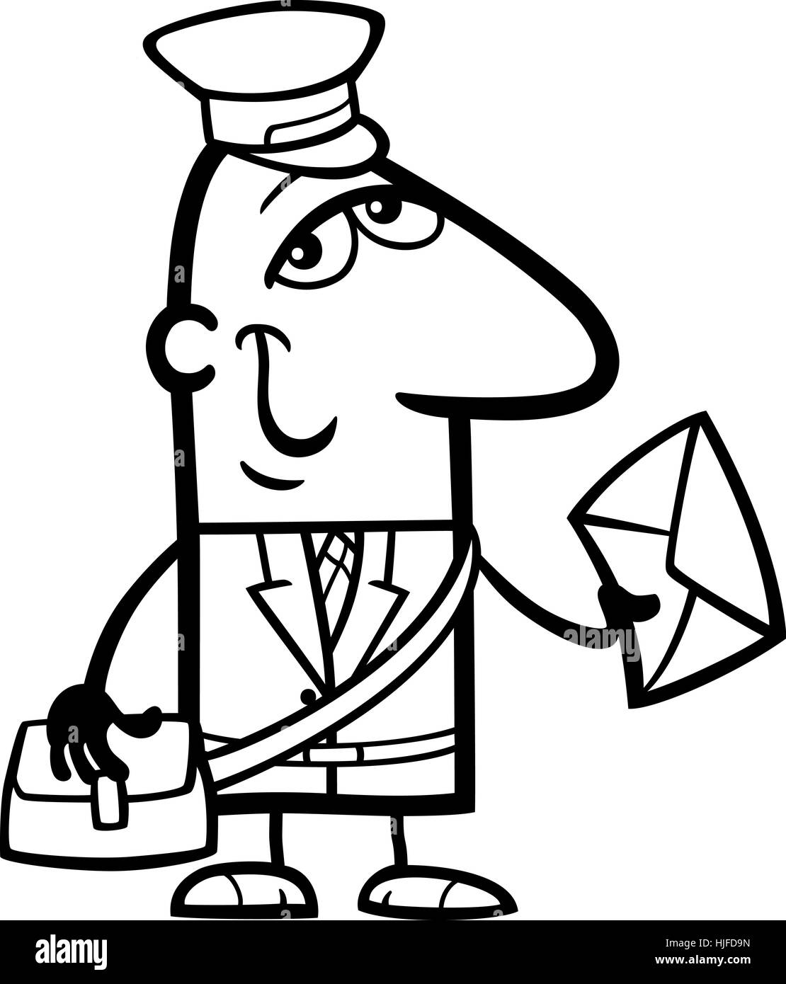 Black and White Cartoon Illustration of Funny Postman with Letter  Profession Occupation for Coloring Book Stock Photo - Alamy