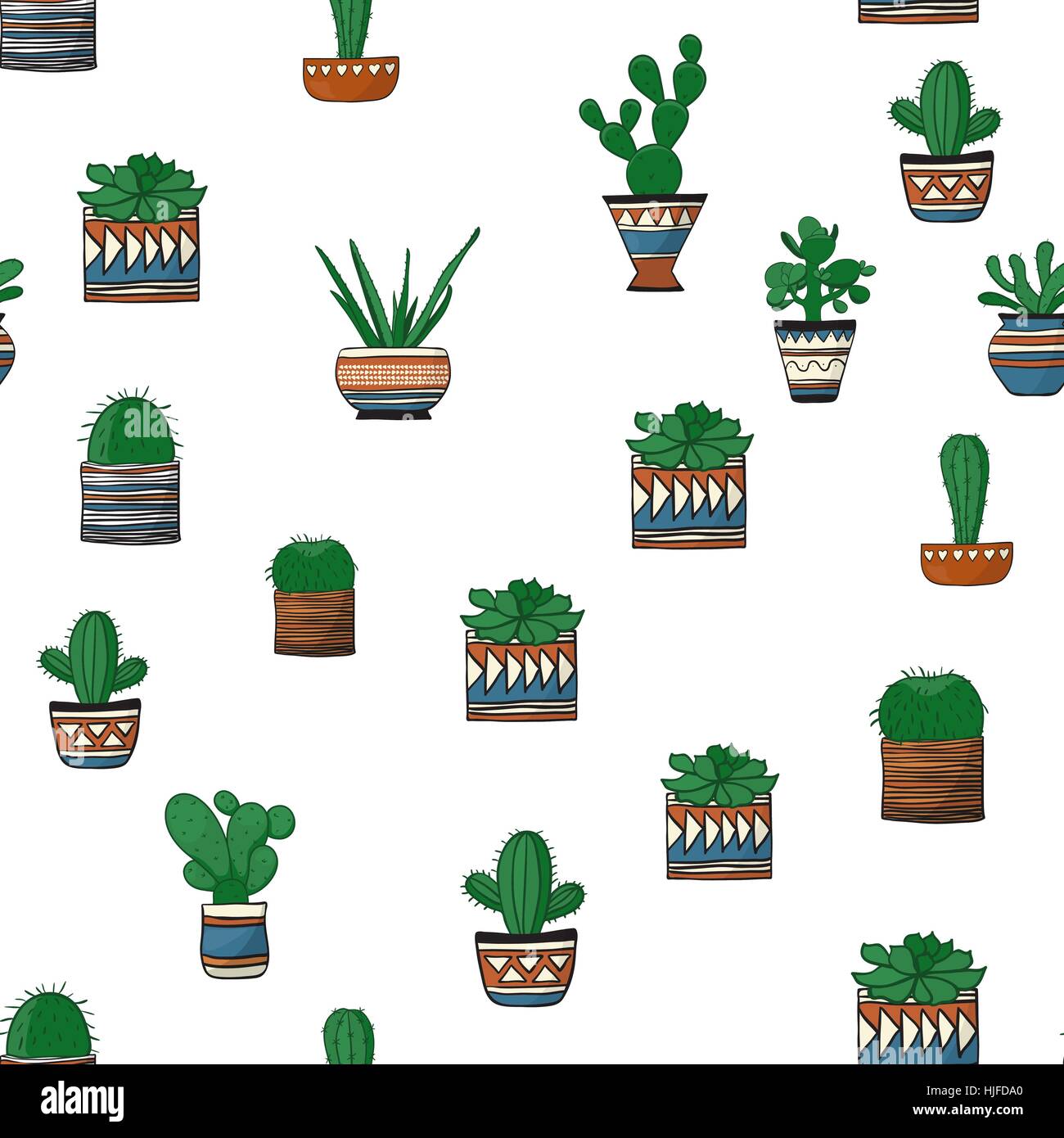 Seamless pattern of cute hand drawn cactus . Vector illustration Stock ...