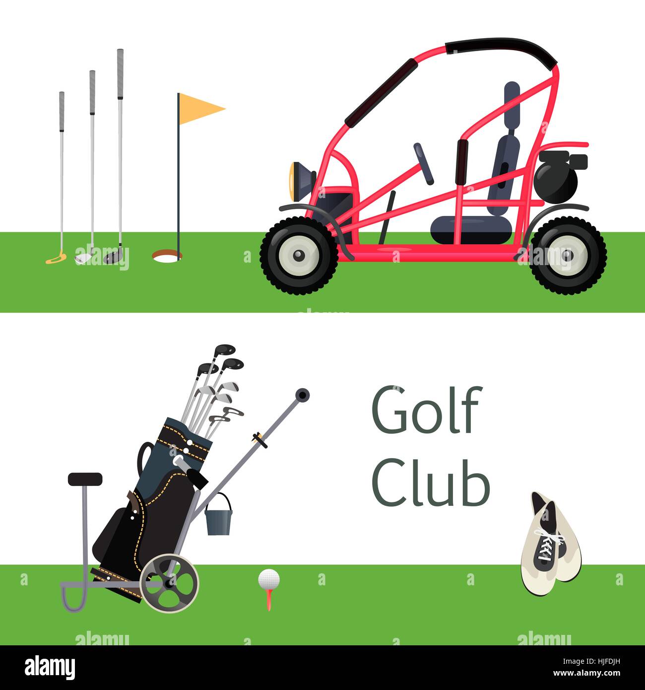 Golf Equipment Set. Sport Game. Flat Design Style . Vector Stock Vector