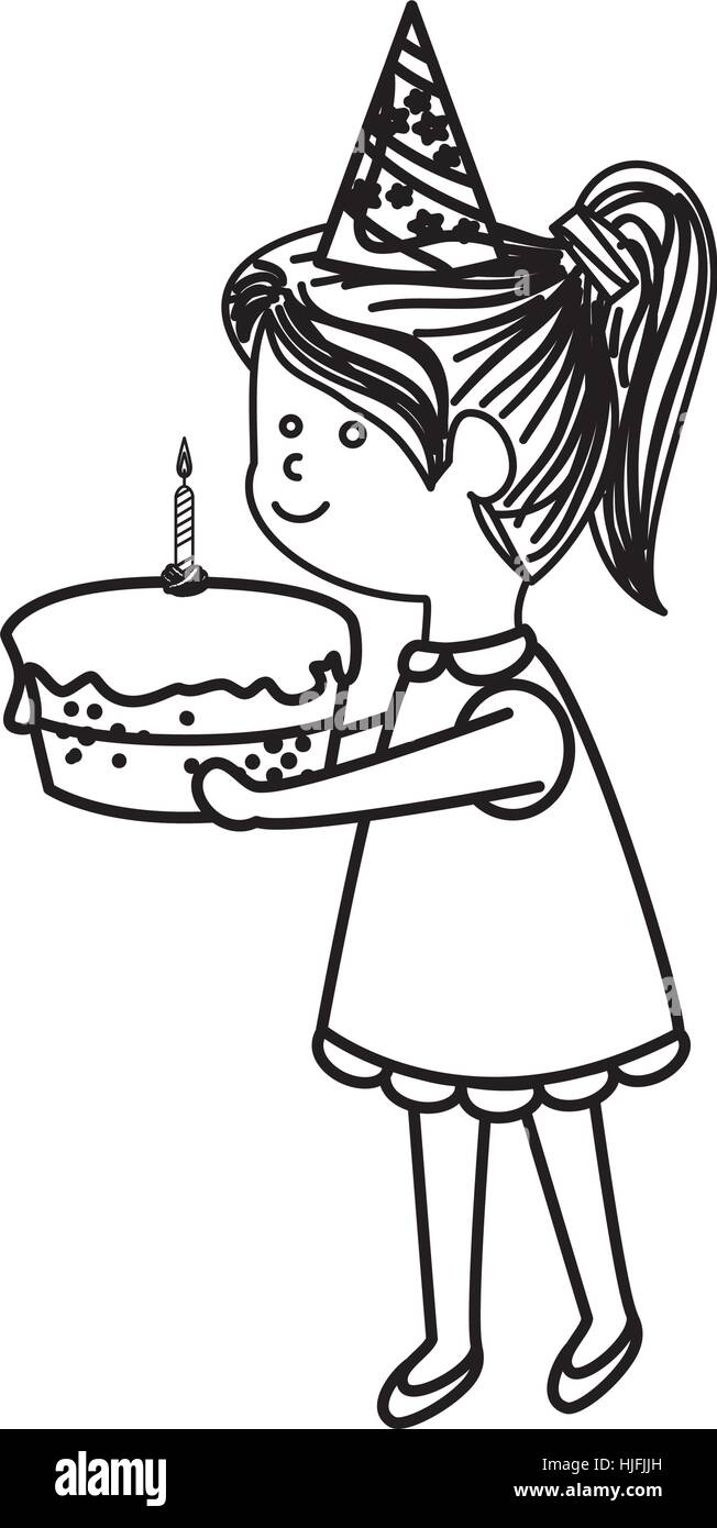 cute little girl character with cake vector illustration design Stock ...