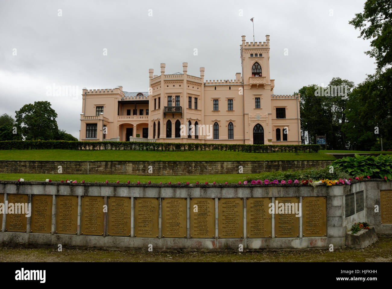latvia, palace, brasses, chateau, castle, tower, tree, trees, park, deciduous Stock Photo