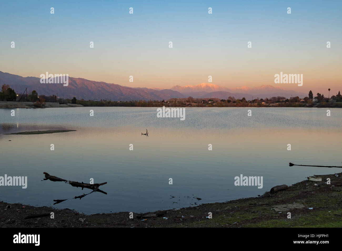 Peck Road Park around sunset time with beautiful Mt. Baldy Stock Photo