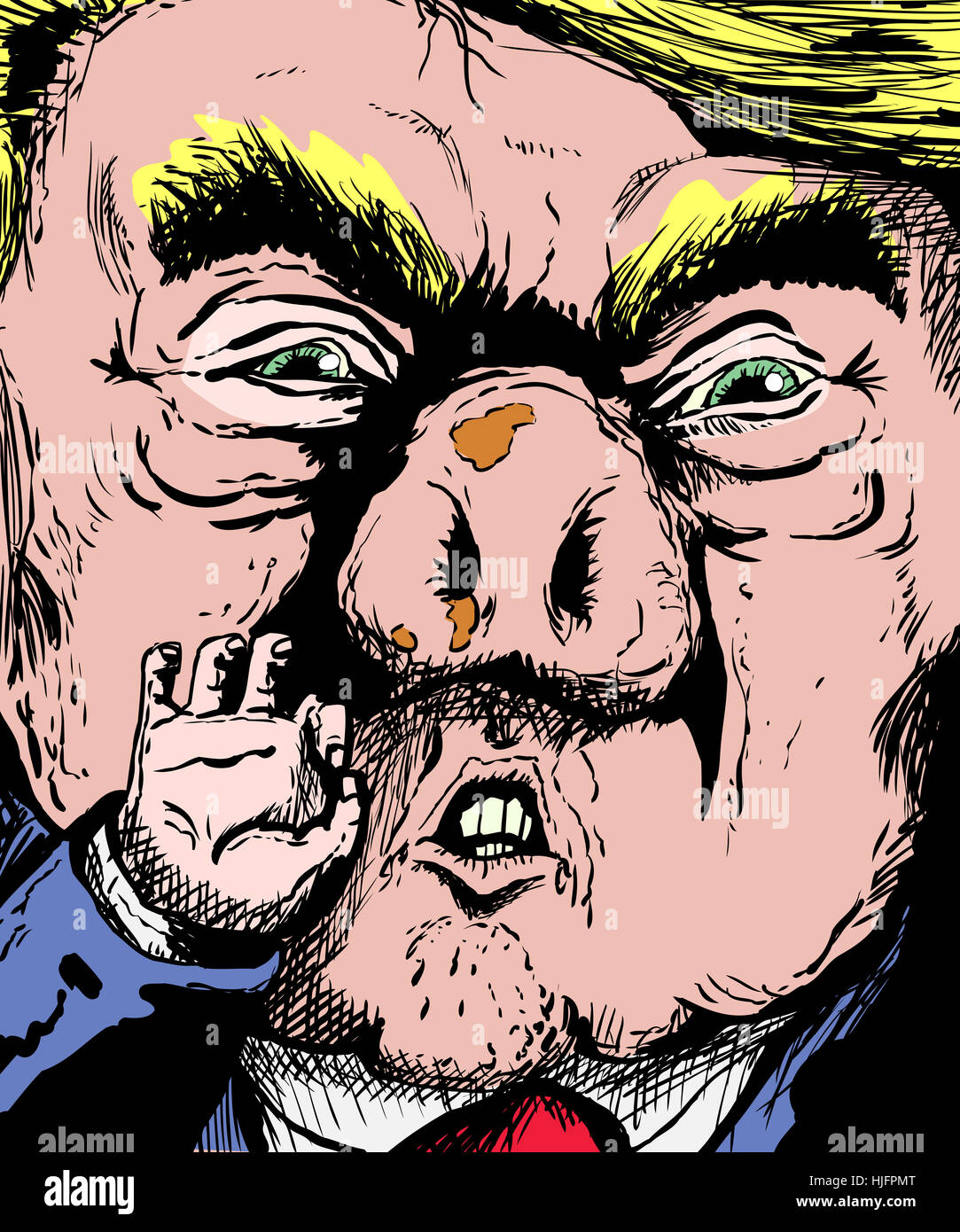 January 23, 2017. Caricature of Donald Trump with dirty hog shaped nose Stock Photo