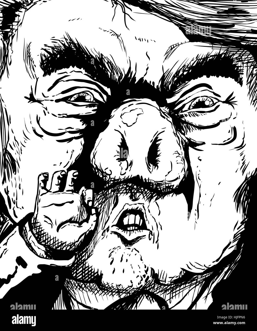 January 23, 2017. Outlined caricature of Donald Trump with dirty hog shaped nose Stock Photo