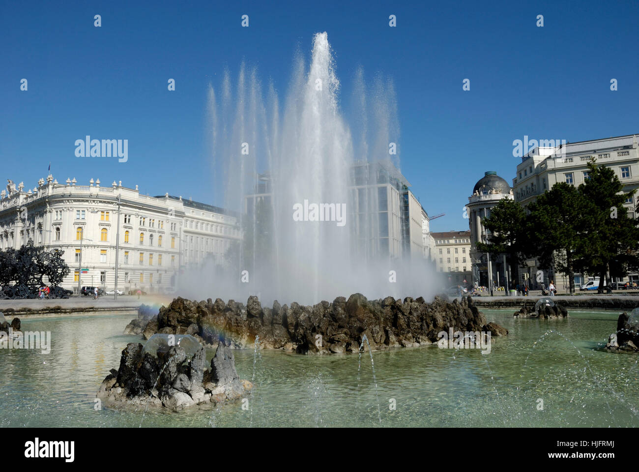 vienna, austrians, fountain, fountains, blue, houses, shine, shines ...