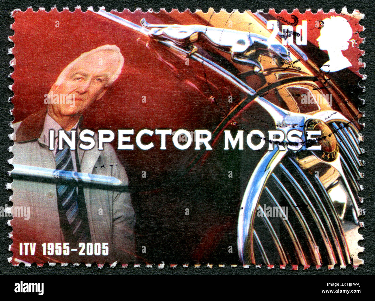 GREAT BRITAIN - CIRCA 2005: A used postage stamp from the UK, celebrating the much-loved television series Inspector Morse, starring John Thaw, circa  Stock Photo