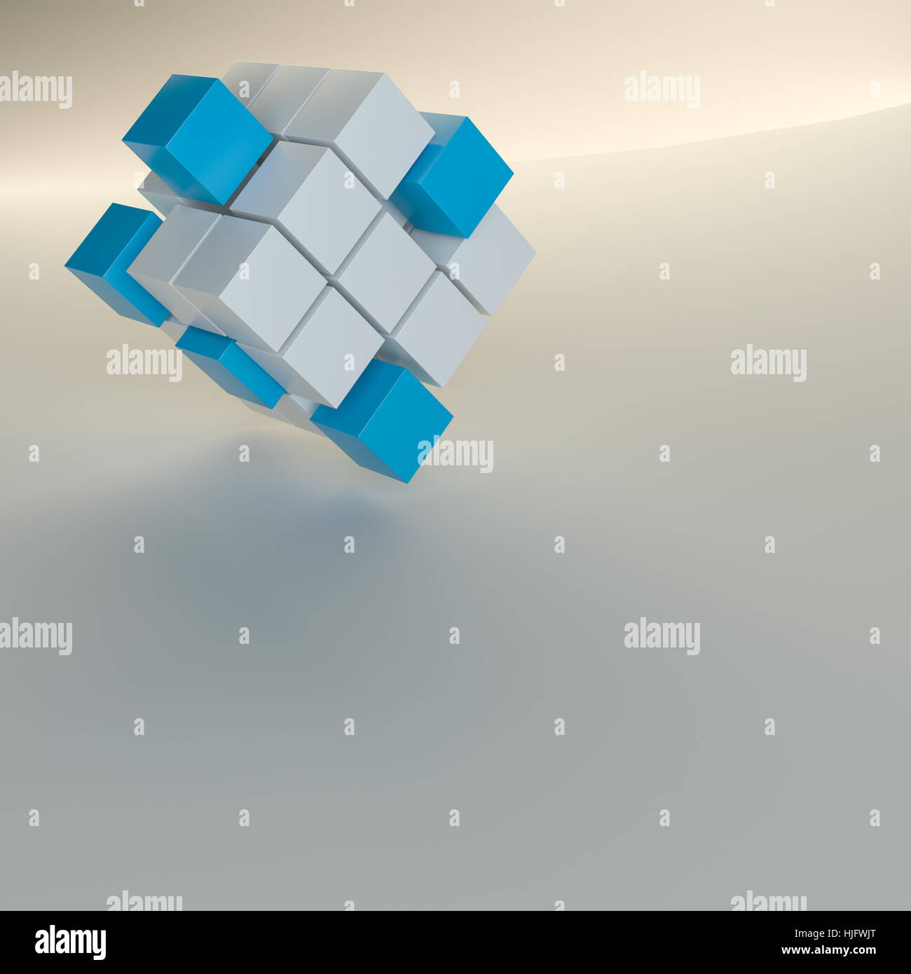 Abstract background with cubes and glowing line. 3D illustration ...