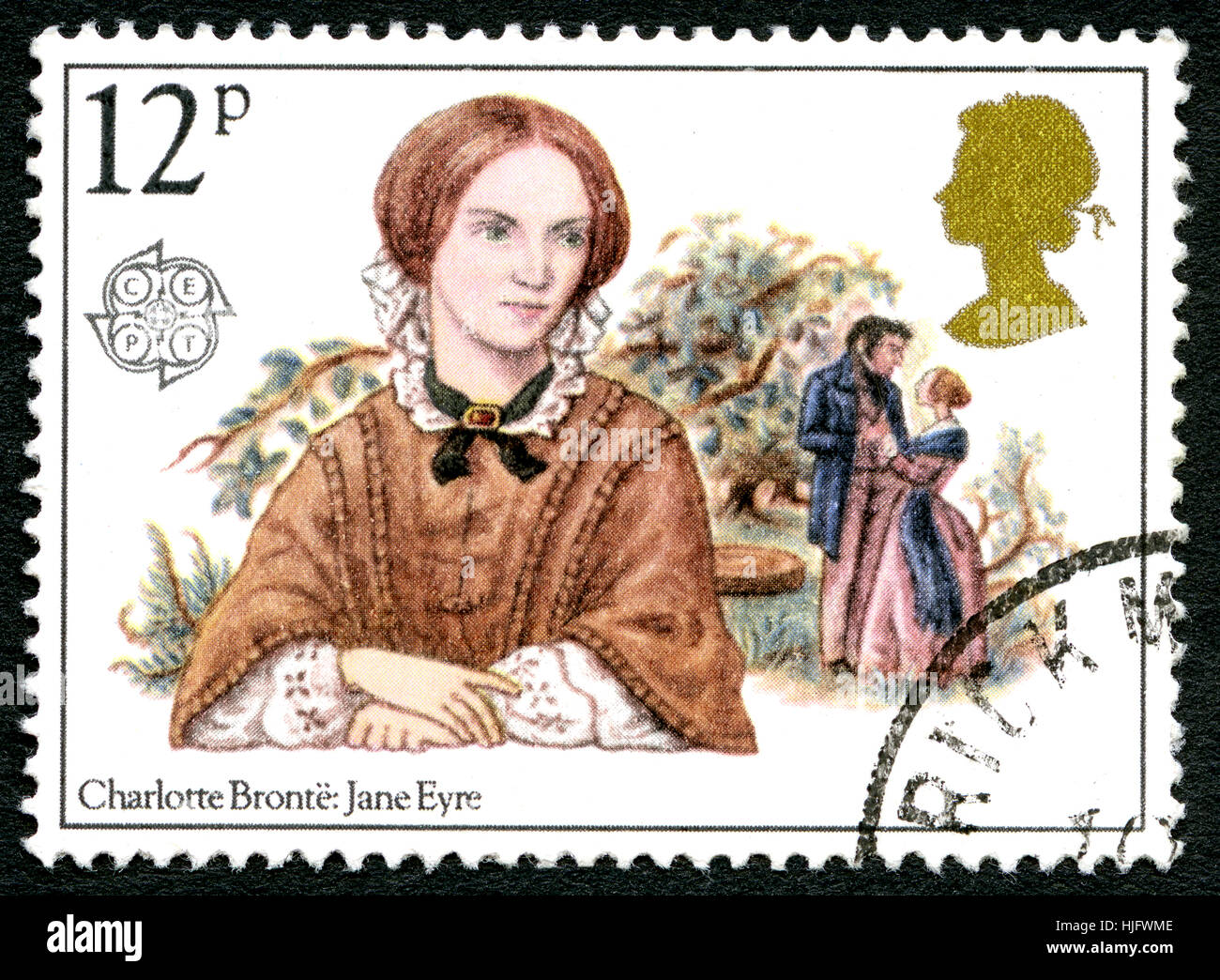 GREAT BRITAIN - CIRCA 1980: A used postage stamp from the UK, celebrating the novel Jane Eyre by English writer Charlotte Bronte, circa 1980. Stock Photo