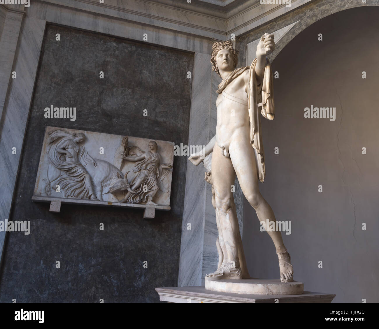 The Apollo of the Belvedere celebrated marble sculpture , Rome, Vatican museum, Italy, Europe Stock Photo