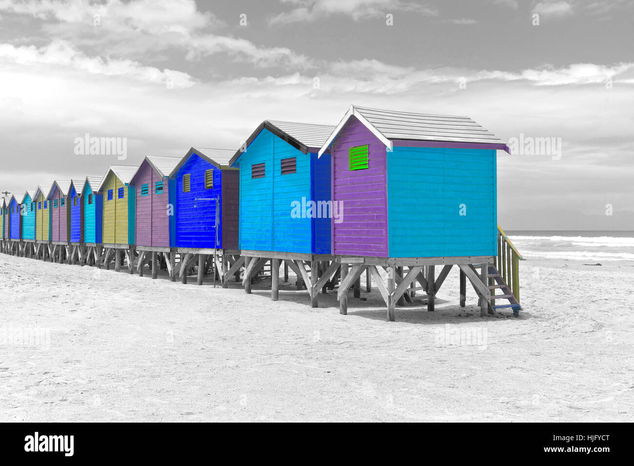 Row of painted beach huts in Cape Town, South Africa Stock Photo
