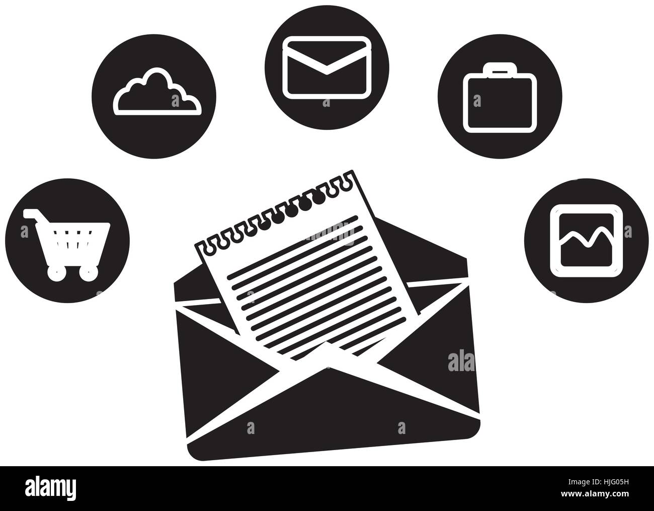 email related icons image black and white vector illustration design ...