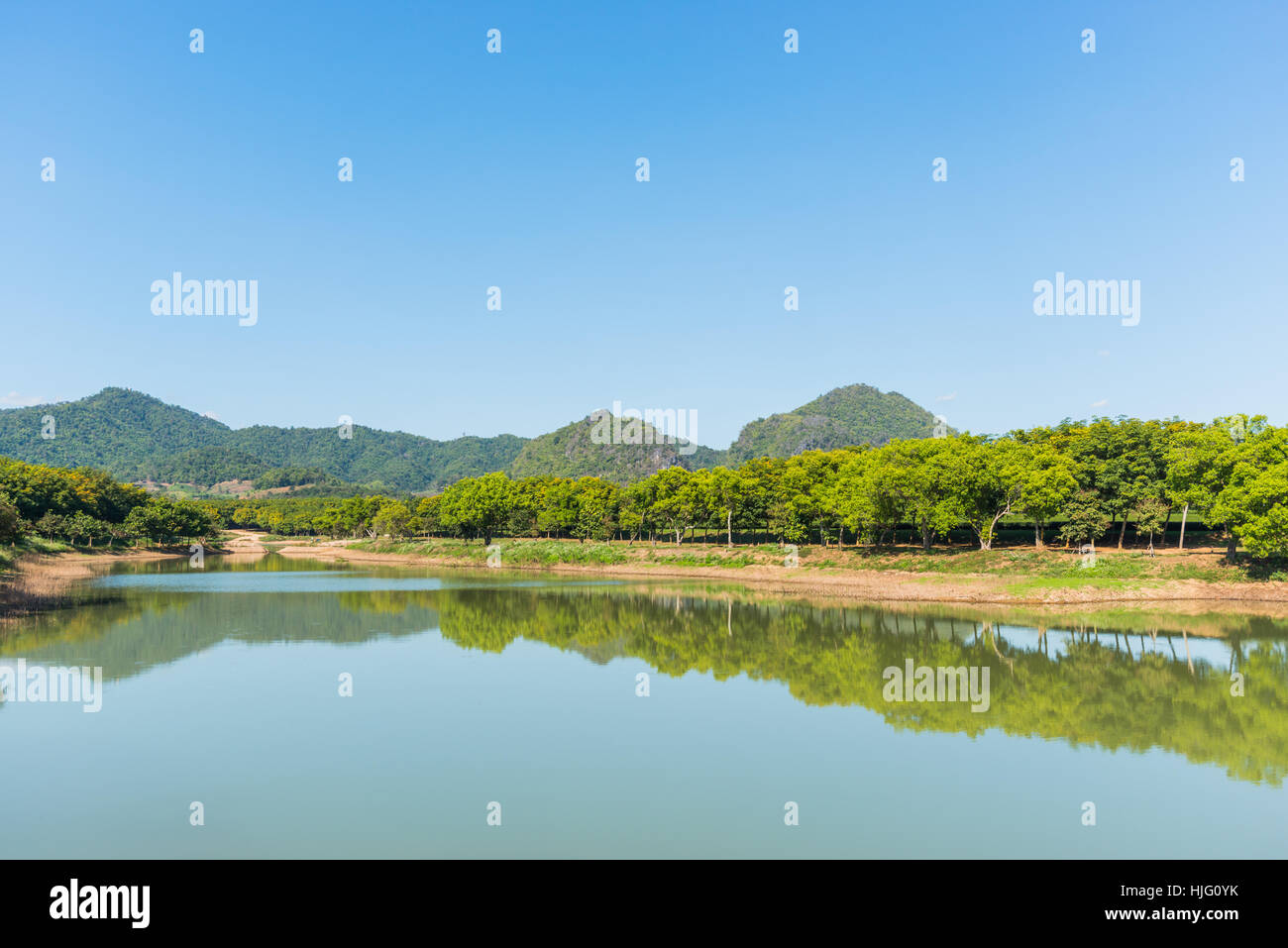 Beautiful landscape with lake Stock Photo - Alamy