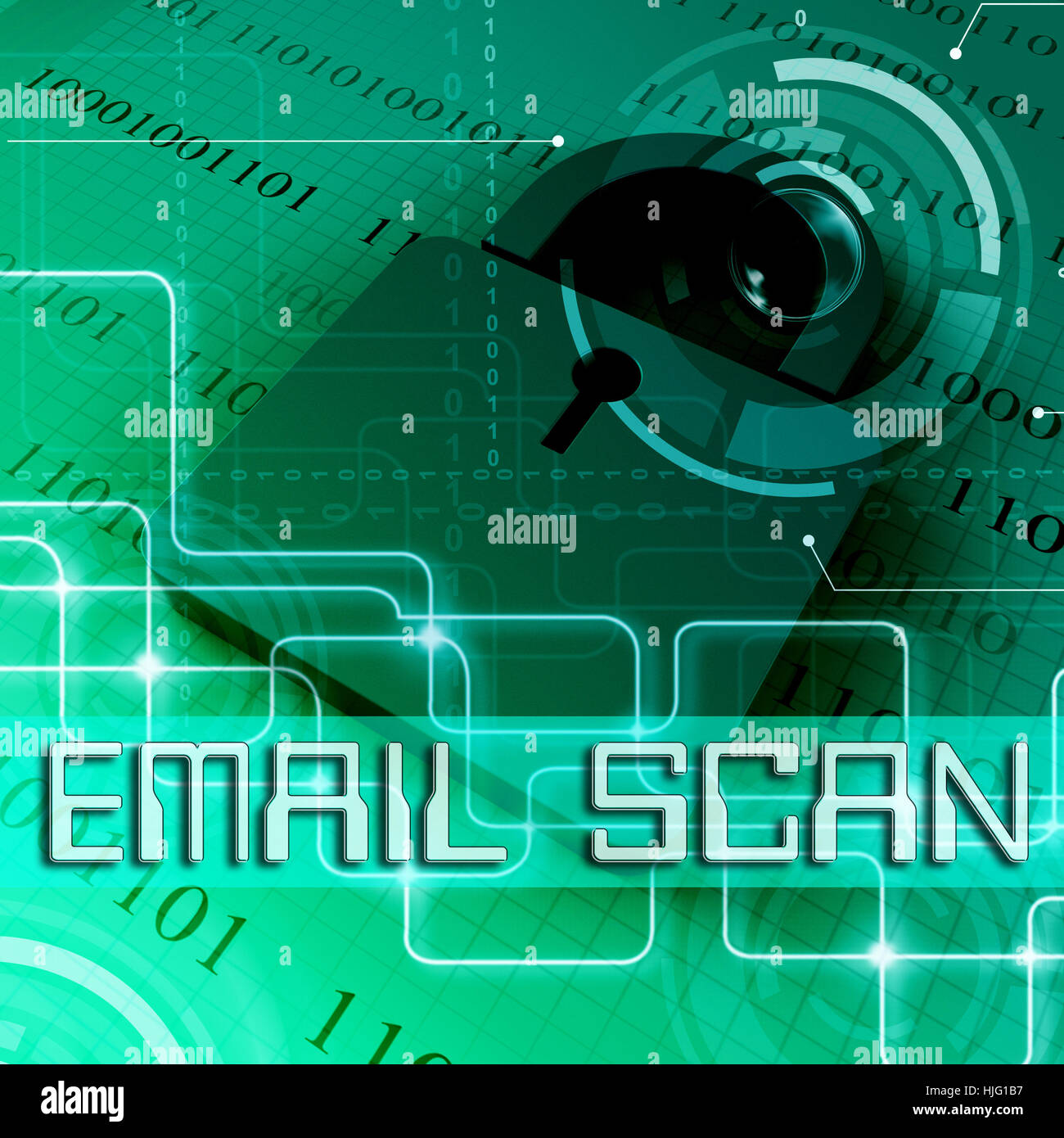 Email Scan Padlock And Data Means Malicious Code Scanning 3d Rendering
