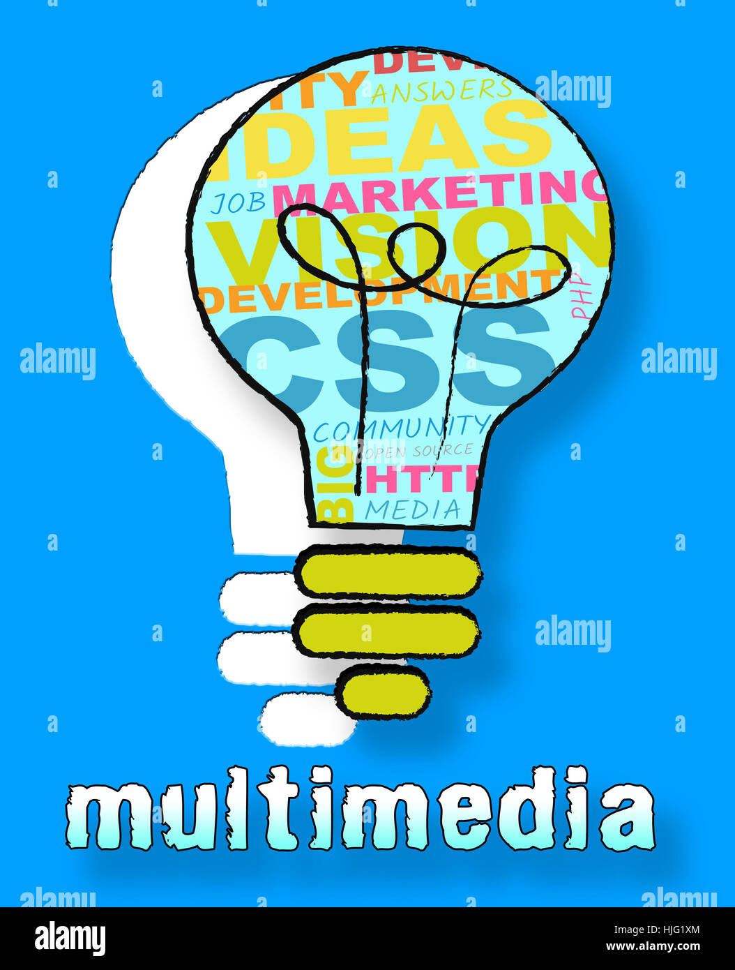 Multimedia Lightbulb Words Means Digital Technology For Movies 3d