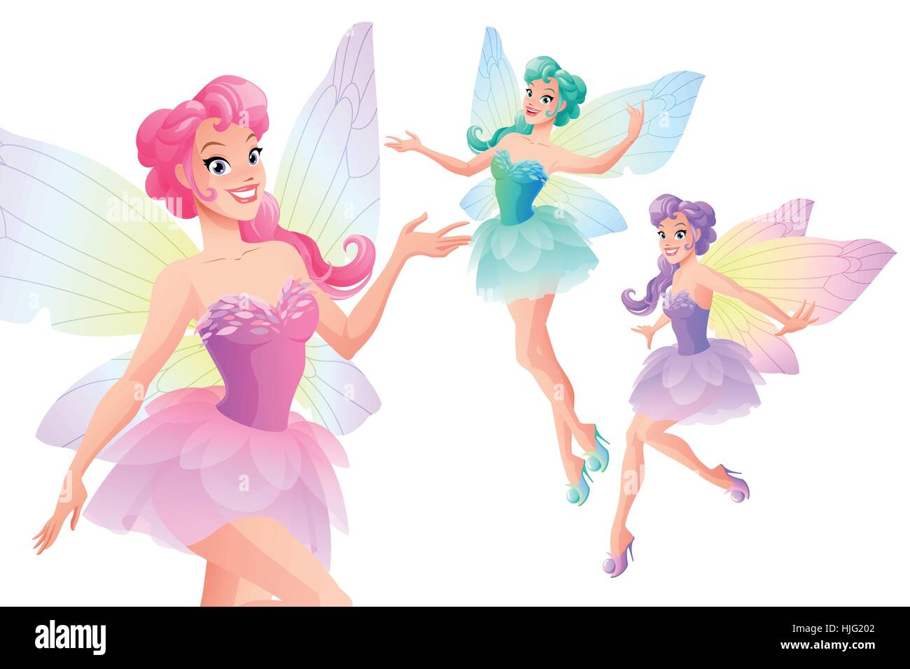 Vector set of beautiful fairies with butterfly wings Stock Vector Image