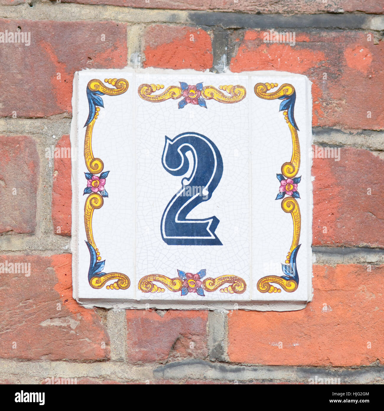 House number 2 sign on ceramic tile Stock Photo