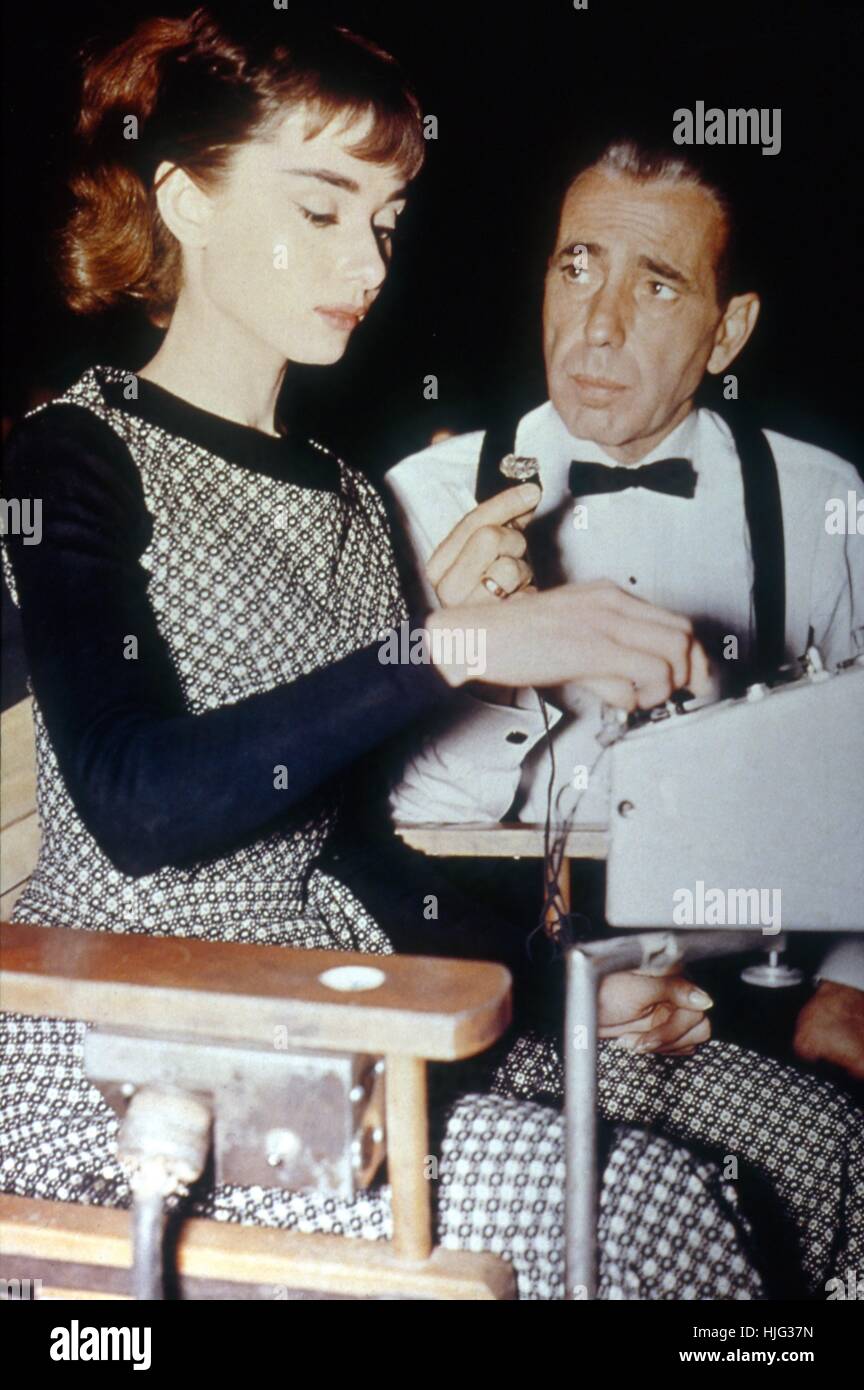 Sabrina  Year : 1954 USA Director : Billy Wilder Humphrey Bogart, Audrey Hepburn On the set Stock Photo