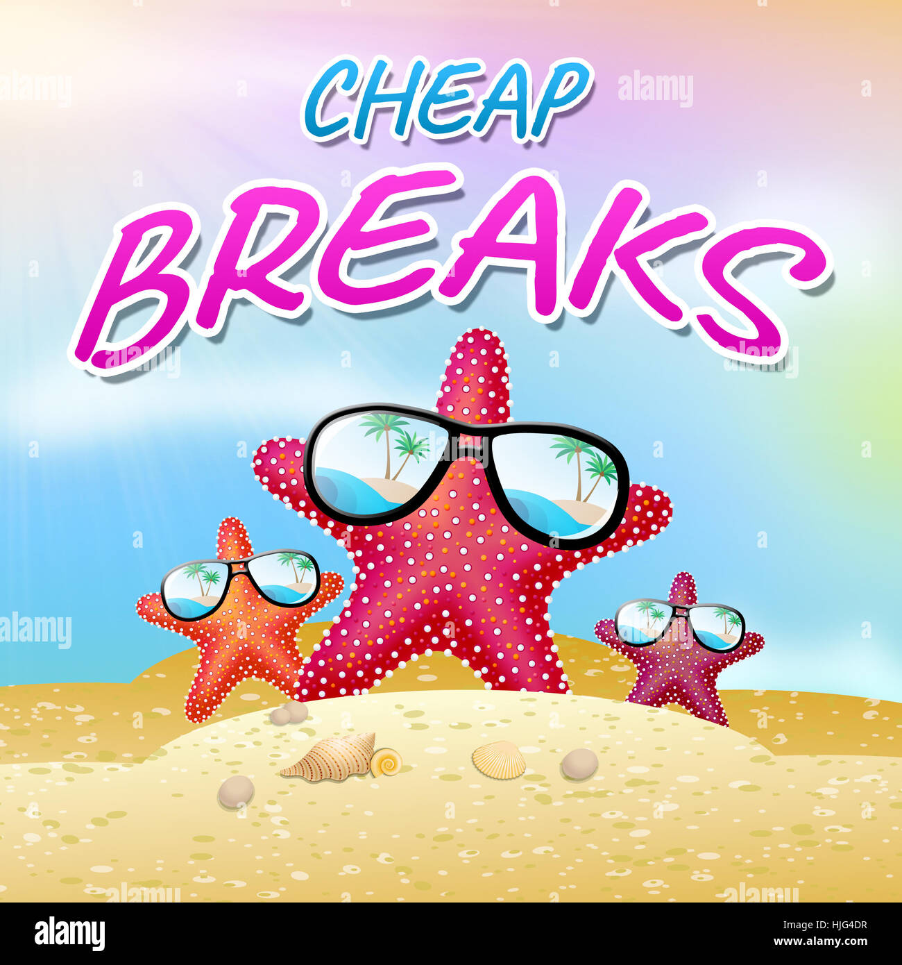 Cheap Breaks Beach Starfish Means Low Cost 3d Illustration Stock Photo