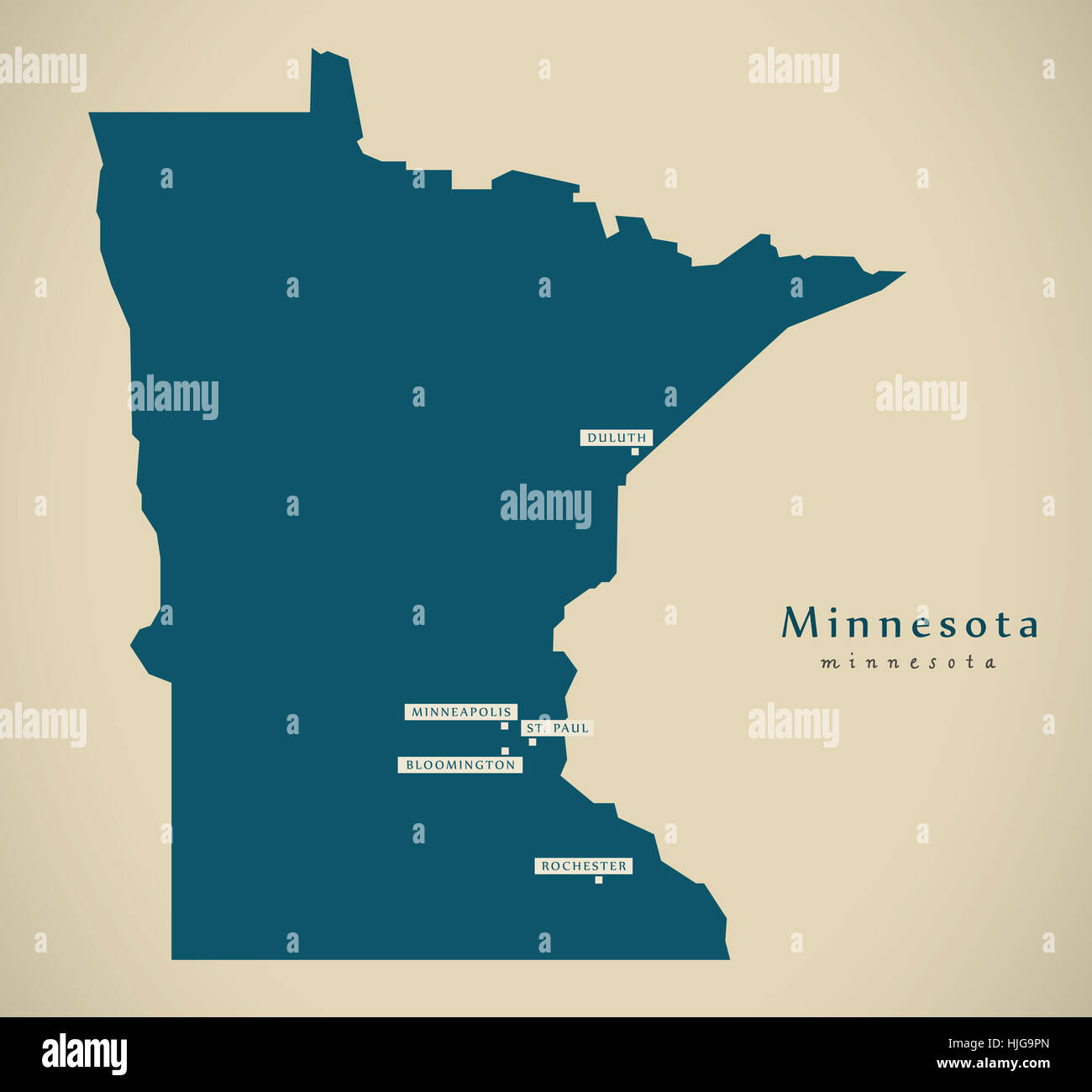 Modern Map - Minnesota USA federal state illustration silhouette Stock Photo