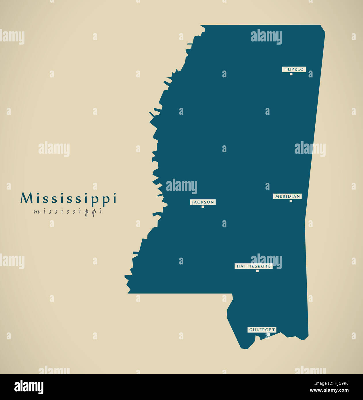 Modern Map - Mississippi USA federal state illustration silhouette Stock Photo