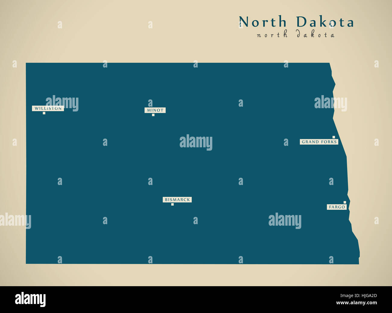 Modern Map - North Dakota USA federal state illustration silhouette Stock Photo