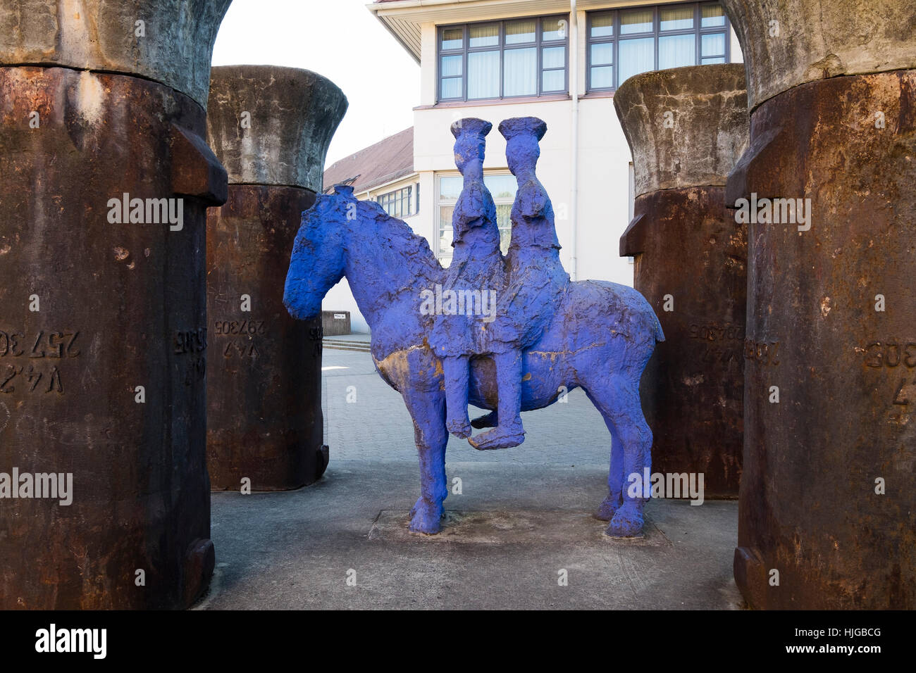 Sculpture Blauer Reiter by Johannes Bruns, Andrei Sakharov Square, Sebald, Nuremberg, Middle Franconia, Franconia, Bavaria Stock Photo