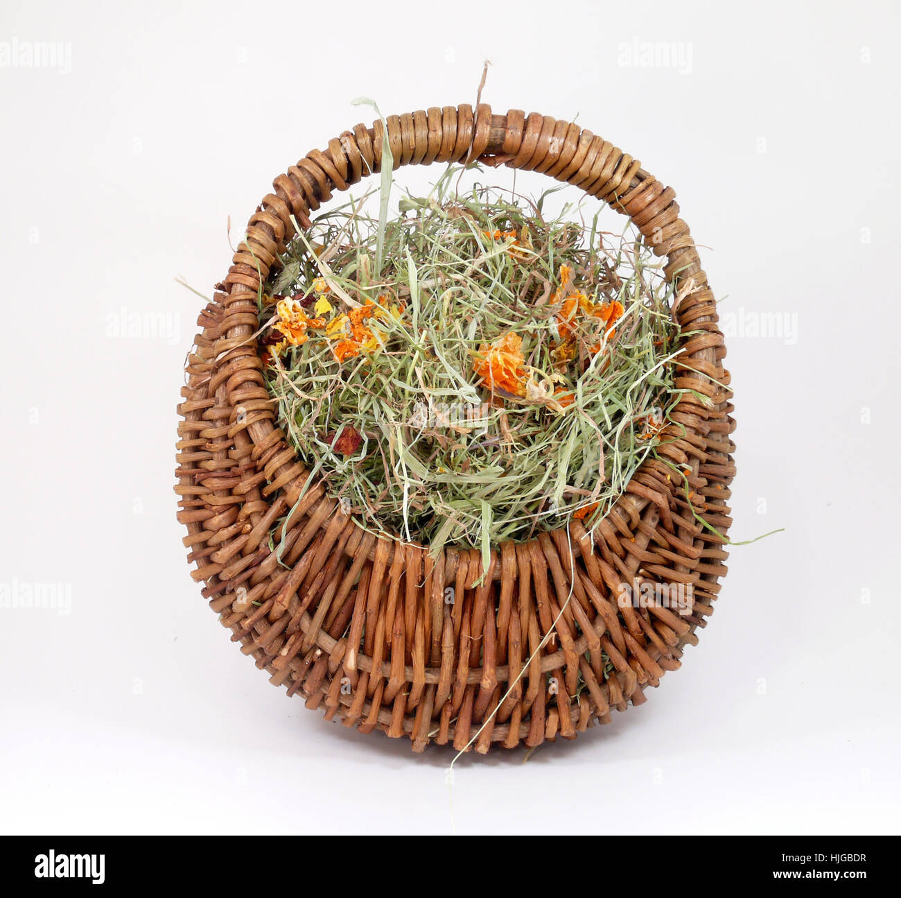 basket, hay, wicker basket, collect, meadow, grass, lawn, green, collecting, Stock Photo