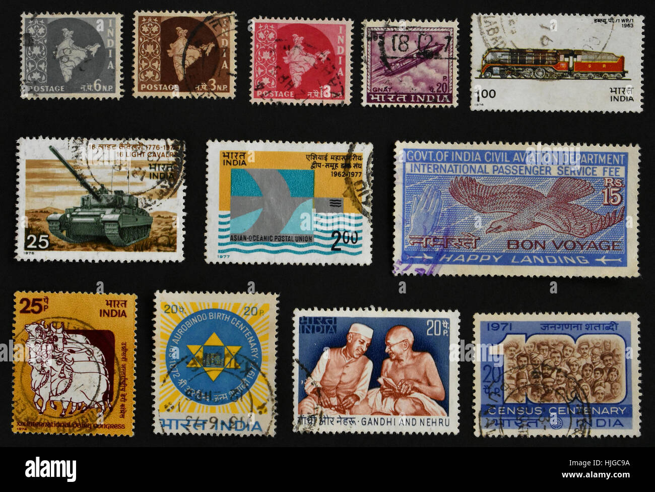 Indian used postal stamps Stock Photo