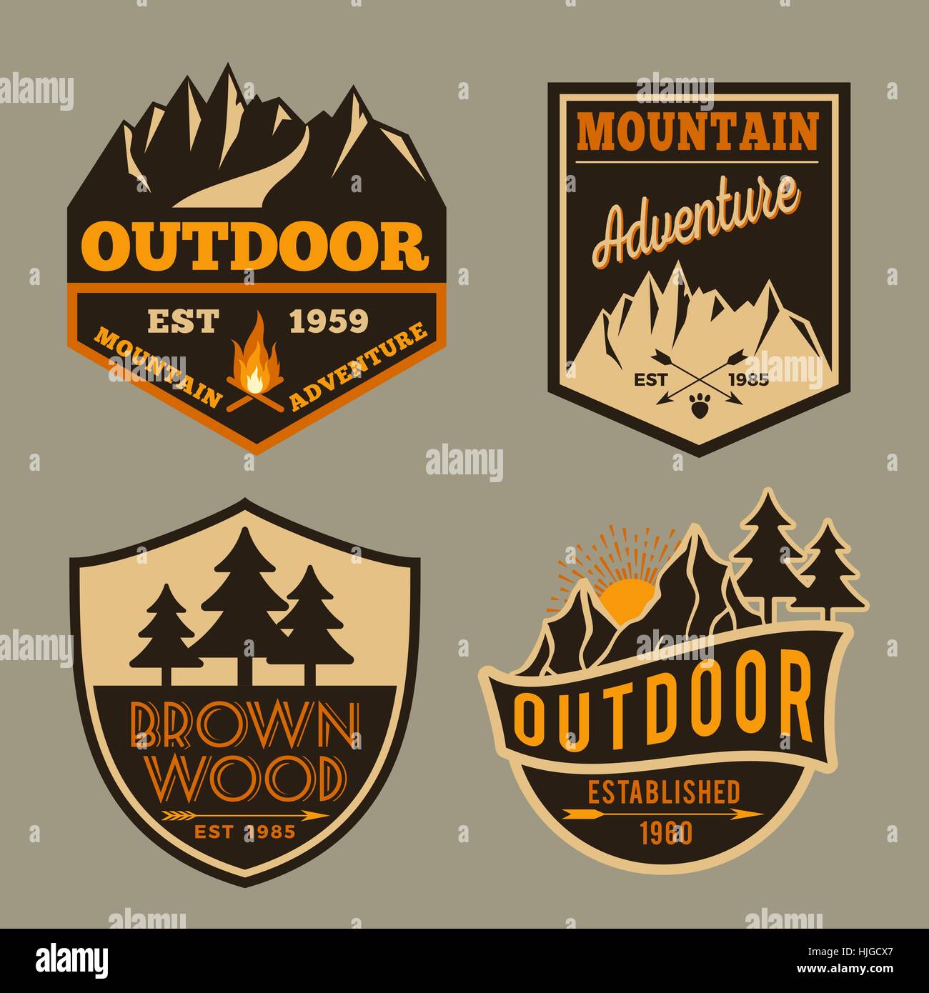 Set Of Outdoor Camping Adventure And Mountain Badge Logo Emblem Stock Vector Image Art Alamy